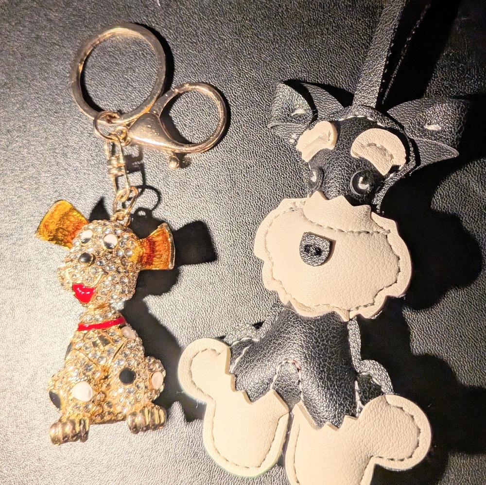 Adorable Dog Purse Charms- One Sparkley Metal And One Faux Leather